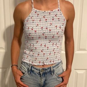 Blue plaid cherry tank top